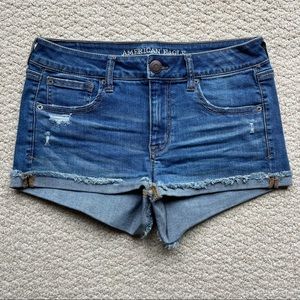 American Eagle “Shortie” Jean Shorts - Low Rise, Medium Wash - Size 8